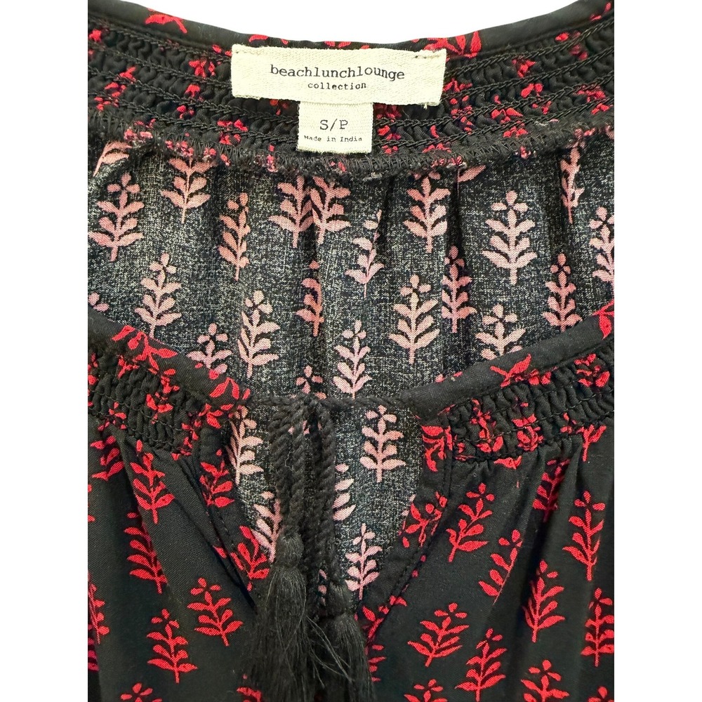 Beachlunchlounge Mari Black Red Paisley Floral Tiered Peasant Blouse Top Small - Picture 6 of 8